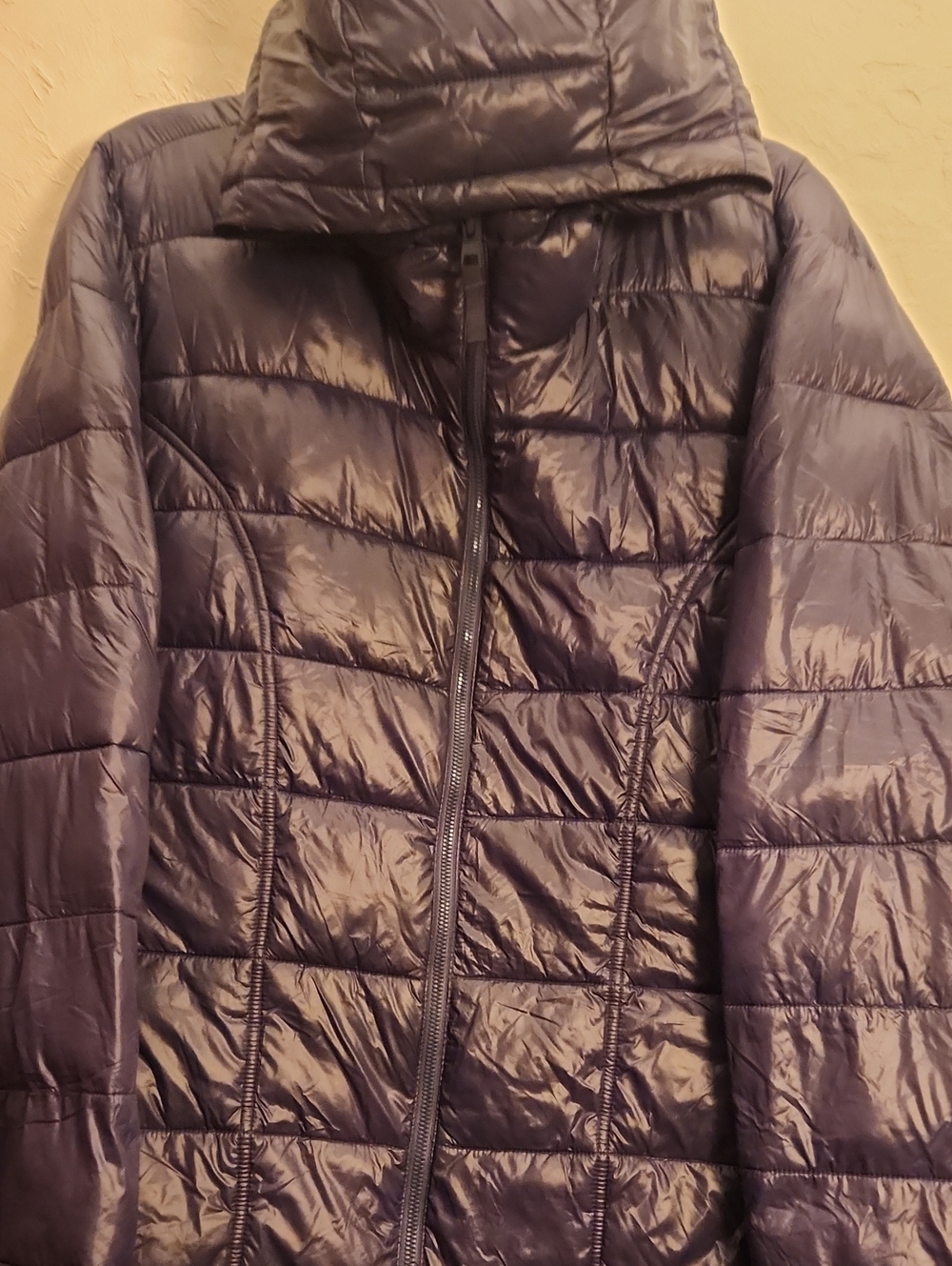 Womens Quilted Hooded Puffer Jacket - Navy
